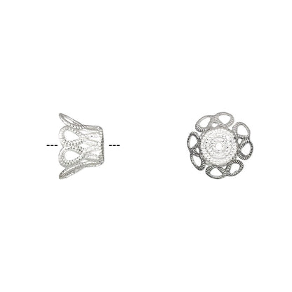 Silver Plated Brass Filigree Basket Bead Caps, 9x6mm, 100 pcs