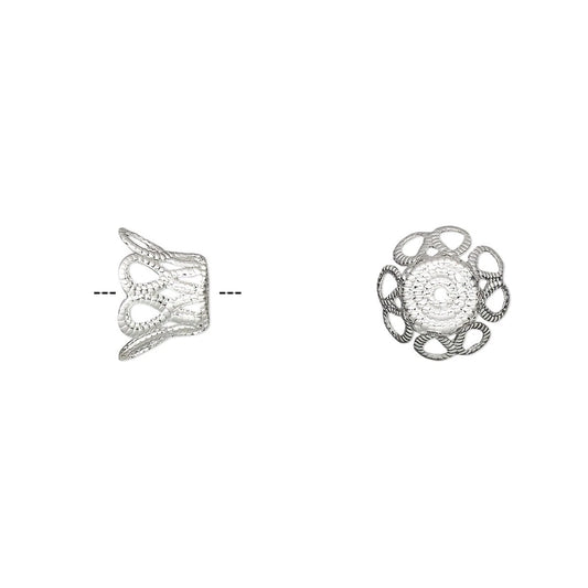 Silver Plated Brass Filigree Basket Bead Caps, 9x6mm, 100 pcs