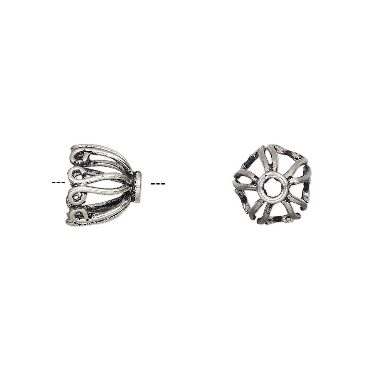 Antiqued Sterling Silver Scroll Design Bead Caps, 11x8.5mm, 6 pcs
