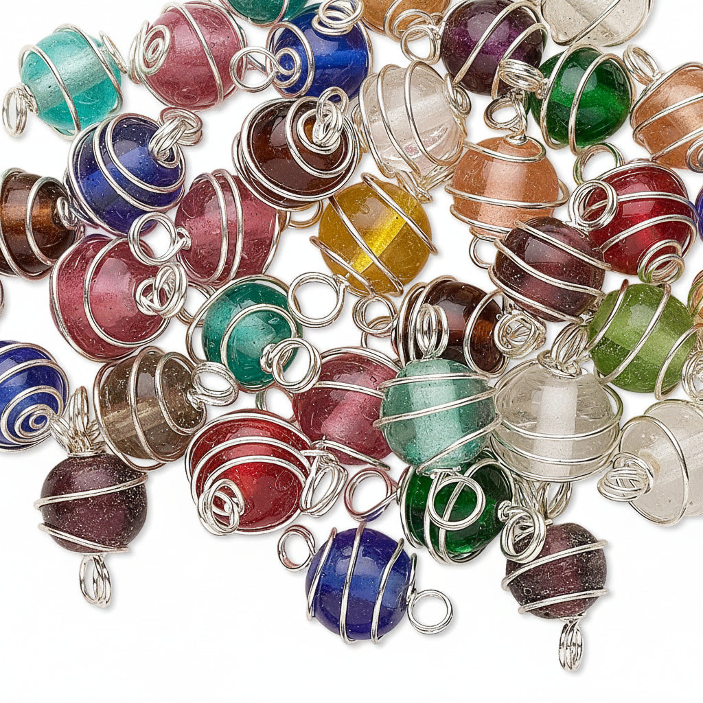 Multicolor Glass Wire Wrapped Link Connectors, 8mm, 50 pcs