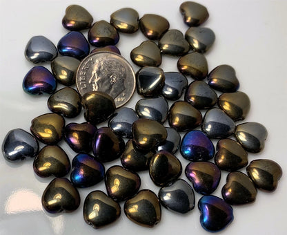 Czech Pressed Glass Iris Brown Heart Beads, 10x9.5mm, 1 Strand (approx. 45)