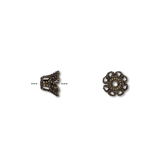 Antiqued Gold Brass Filigree Basket Bead Caps 7x5mm, Pkg of 100