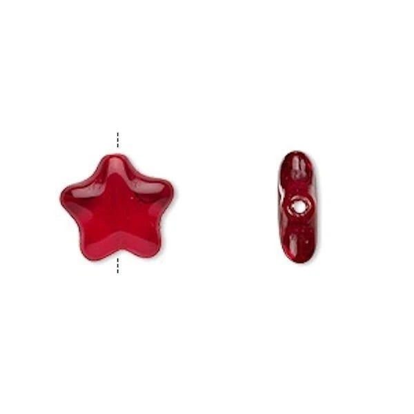Czech Pressed Glass Transparent Ruby Red 11x11mm Star Beads 1 Strand(35)