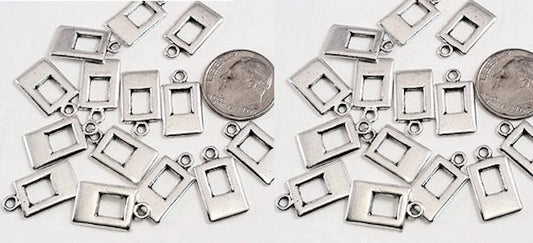 Antiqued Silver Pewter Open Rectangle Charm Drops, 13x9mm, 17 pcs
