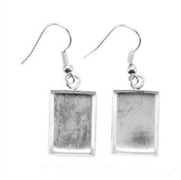 Silver Plated Brass Rectangle Earring Dangle Base Mounts, 12x17mm, 1 pair
