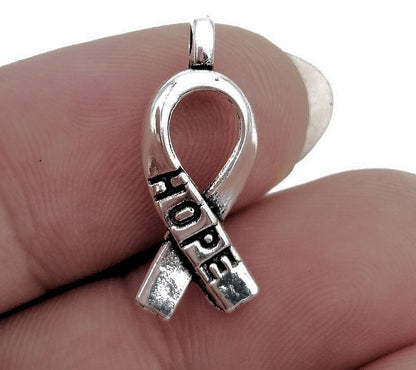 Antiqued Silver Pewter HOPE Awareness Ribbon Charms, 7x18mm, 12 pcs