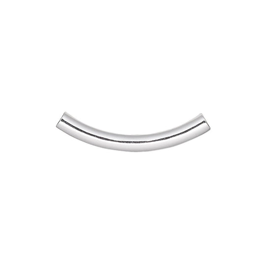 BeadSmith Silver Plated Brass Curved Tube Noodle Beads, 26x3.2mm 2mm Hole - Pack of 12
