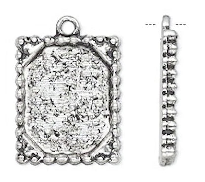 Antiqued Silver-Plated Pewter Rectangle Frame Charms, 21x17mm, 10 pcs