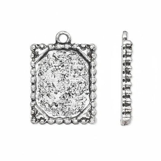 Antiqued Silver-Plated Pewter Rectangle Frame Charms, 21x17mm, 10 pcs