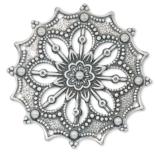 Antiqued Silver Brass Filigree Flower Focal Connectors, 34mm, 10 pcs