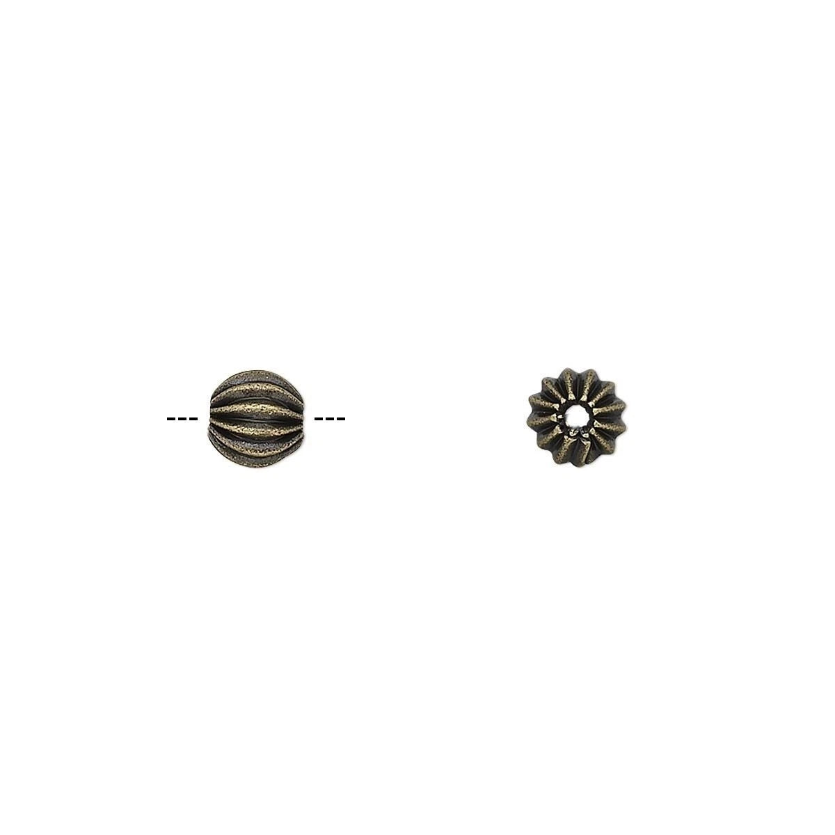 Antiqued Gold Plated Brass Fluted Round Beads, 5.5x5mm, 20 pcs