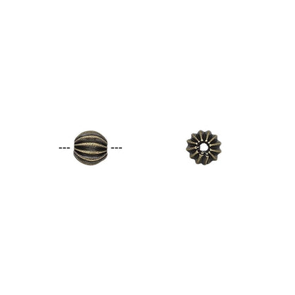Antiqued Gold Plated Brass Fluted Round Beads, 5.5x5mm, 20 pcs