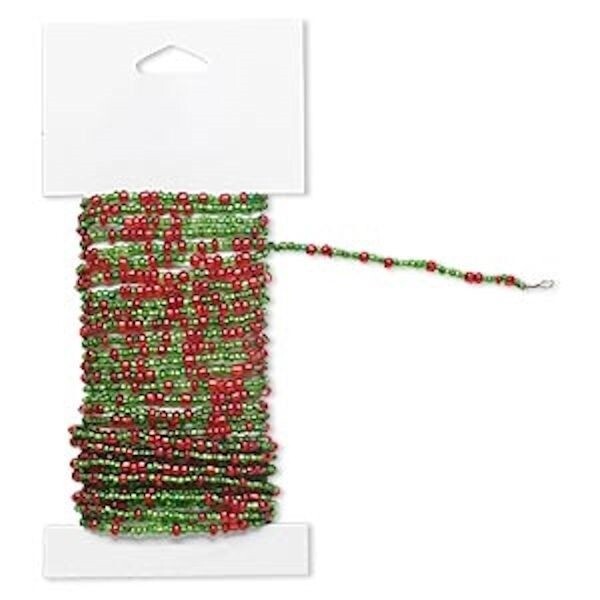 Beaded Wire, Pre-Strung Glass Seed Beads on Brass Wire, 15 Feet