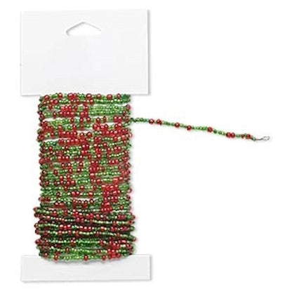 Beaded Wire, Pre-Strung Glass Seed Beads on Brass Wire, 15 Feet