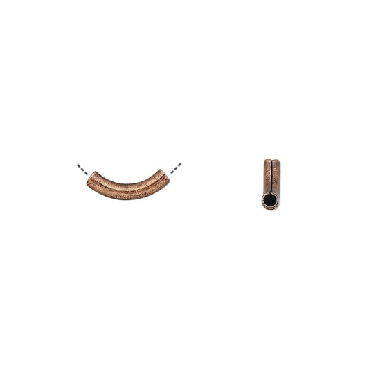 Antiqued Copper Plated Brass Curved Tube Beads, 10x2mm, 144 pcs