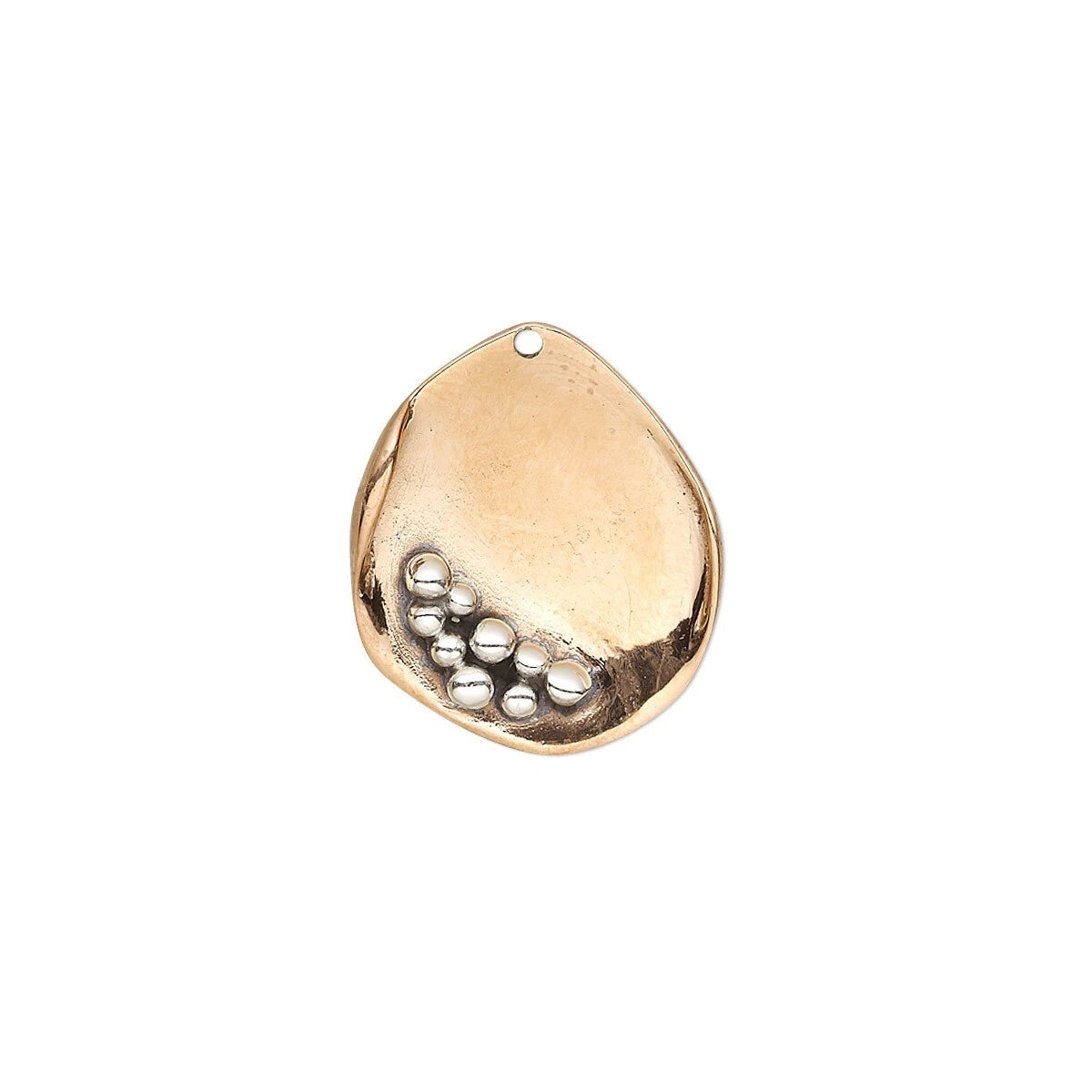 Antiqued Sterling Silver & Cast Bronze Beaded Teardrop Charm 18x15mm