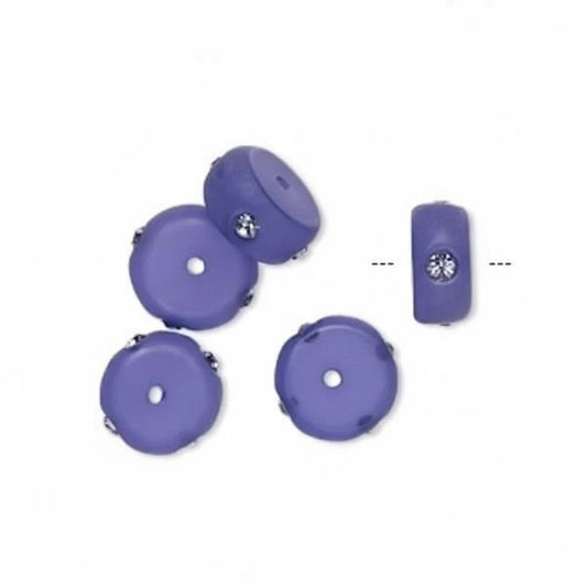 Frosted Dark Purple Resin Rondelle Beads with Swarovski Crystals, 10x5mm, 5 pcs