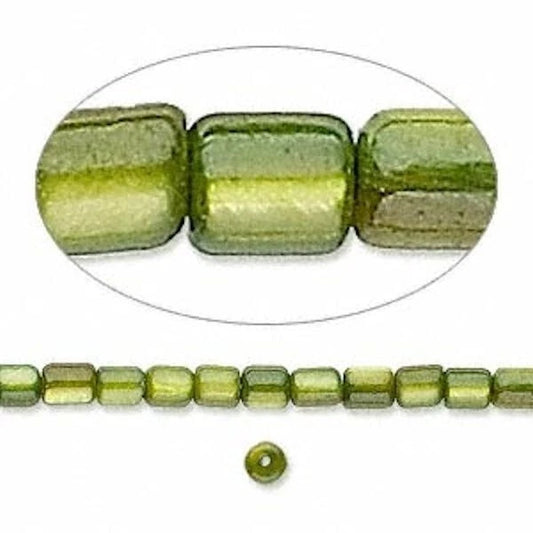 Moss Green Mother-of-Pearl Tube Beads, 5x3mm, 1 Strand (approx. 74)
