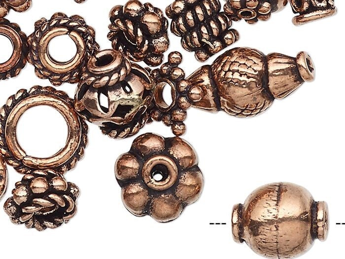 Antiqued Copper 4x1mm-11x5mm Assorted Bead Mix, 20 pcs