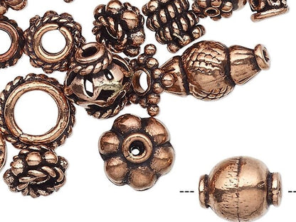 Antiqued Copper 4x1mm-11x5mm Assorted Bead Mix, 20 pcs