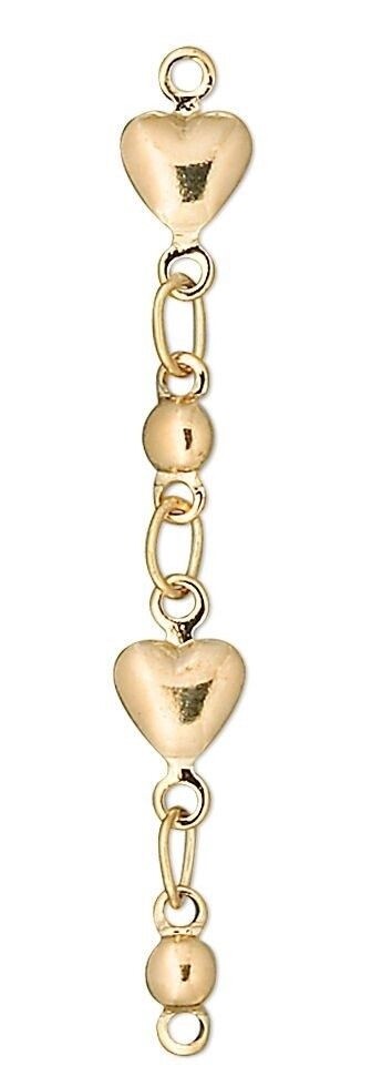 Gold Plated Brass Heart Chain Extenders, 33mm - Pack of 6