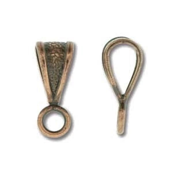 Antiqued Copper Textured Slide-On Pendant Bail with Loop, 5x9mm, 12 pcs