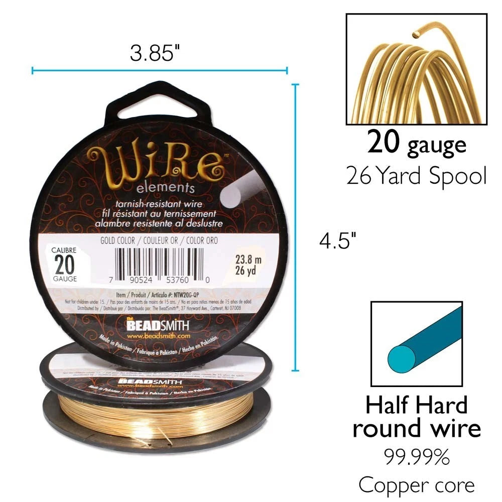Beadsmith Tarnish Resistant Gold Round Wire, 20 Gauge, 26 Yards