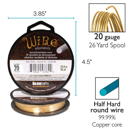 Beadsmith Tarnish Resistant Gold Round Wire, 20 Gauge, 26 Yards