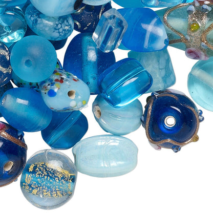 Lampworked Glass Bead Mix, Mixed Shapes, 7x4mm–14x11mm, Approx. 60–100 Beads