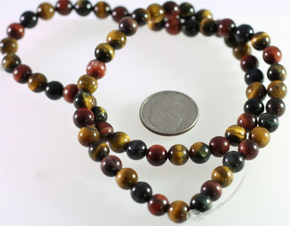 Beads, Tiger's Eye (Heated) Multi-Color 6mm Round, 1 Strand (approx. 67 pcs)