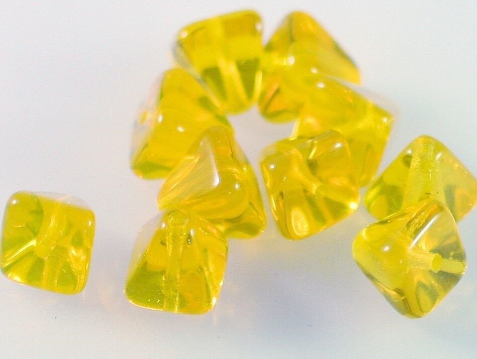 Czech Pressed Glass Transparent Yellow Pyramid Beads, 8mm, 24 pcs