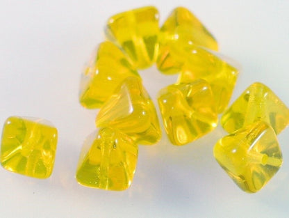 Czech Pressed Glass Transparent Yellow Pyramid Beads, 8mm, 24 pcs