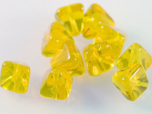 Czech Pressed Glass Transparent Yellow Pyramid Beads, 8mm, 24 pcs