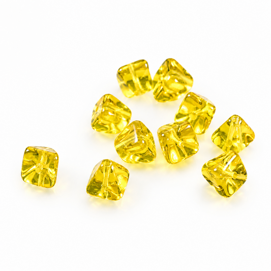 Czech Pressed Glass Transparent Yellow Pyramid Beads, 8mm, 24 pcs