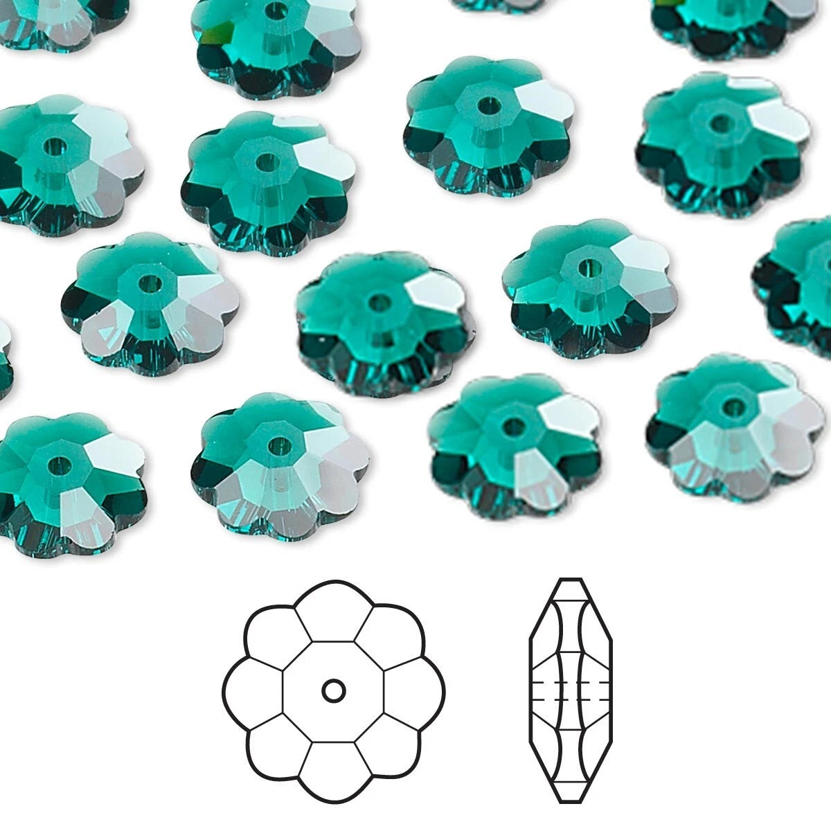 Swarovski Emerald Crystal Margarita Lochrose Flower Beads (3700), 10x3.5mm, 12 pcs