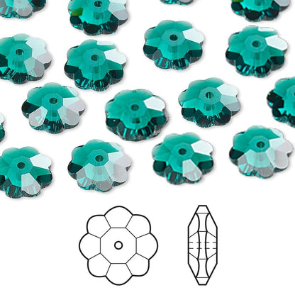 Swarovski Emerald Crystal Margarita Lochrose Flower Beads (3700), 10x3.5mm, 12 pcs