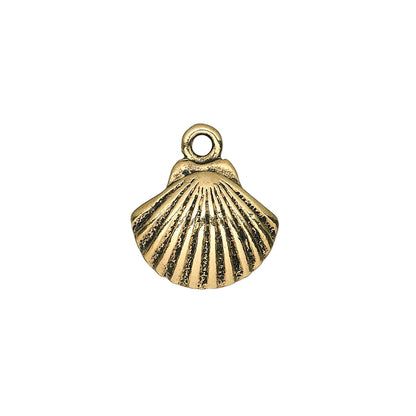Antiqued Gold-Plated Pewter Shell Charms, 15x14mm, Single-Sided, 10 pcs