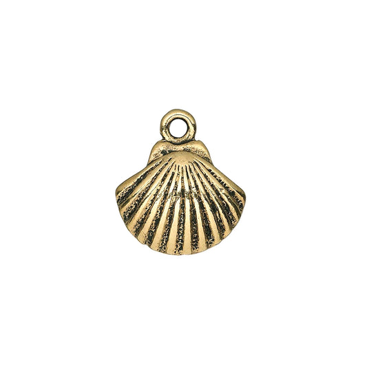 Antiqued Gold-Plated Pewter Shell Charms, 15x14mm, Single-Sided, 10 pcs