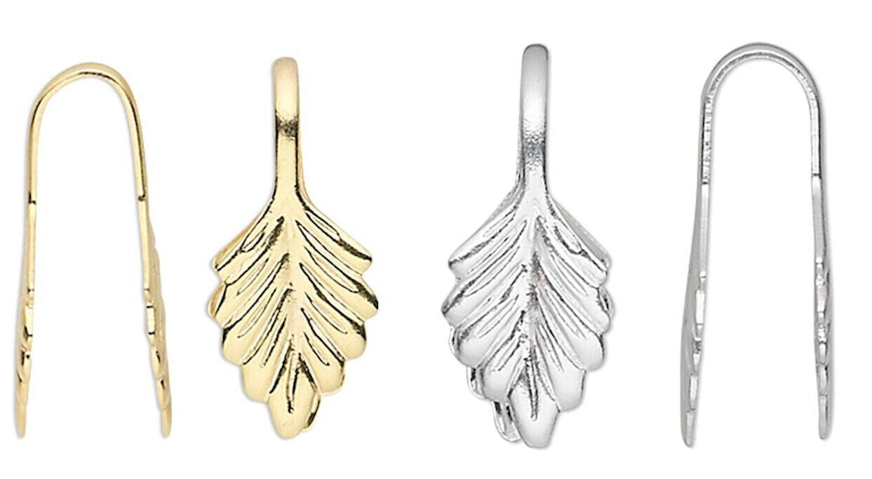 Glue-On Leaf Bail, Fold-Over, Gold or Silver Plated Brass, 29x6mm
