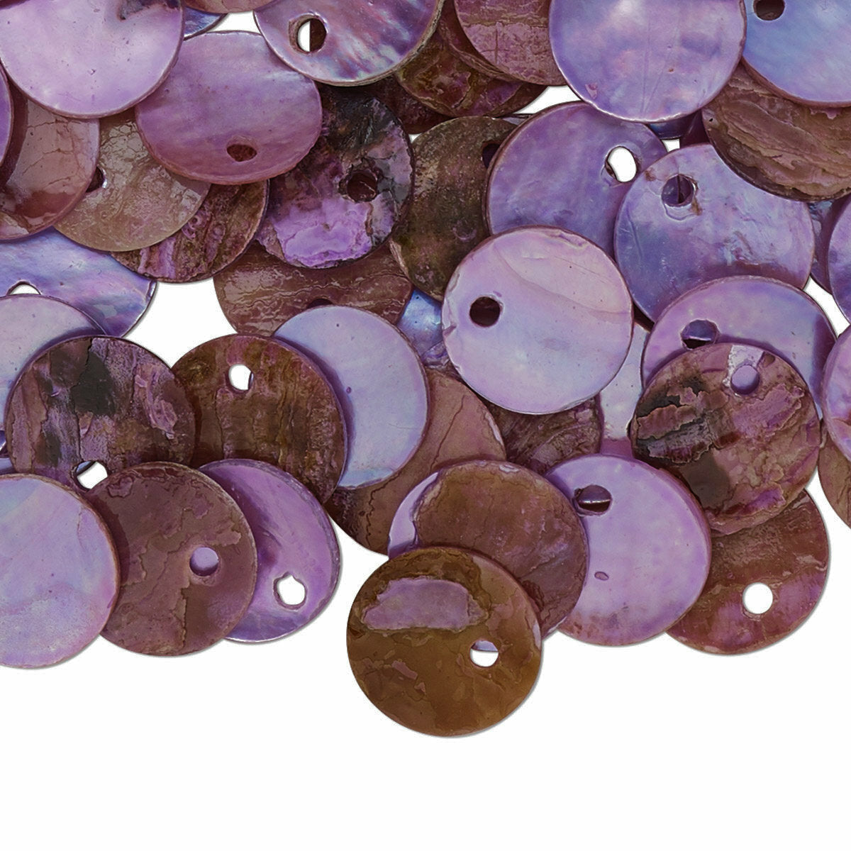 Mussel Shell 10mm Round Coin Drop Charms, 100 pcs