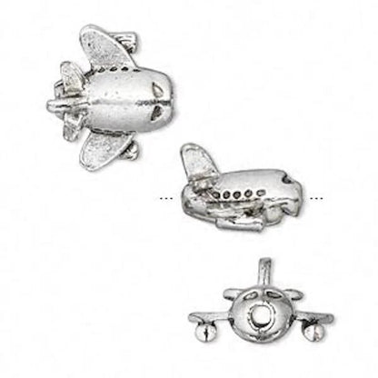 Antiqued Silver Plated Pewter 3D Airplane Beads, 17x14mm, 2 pcs