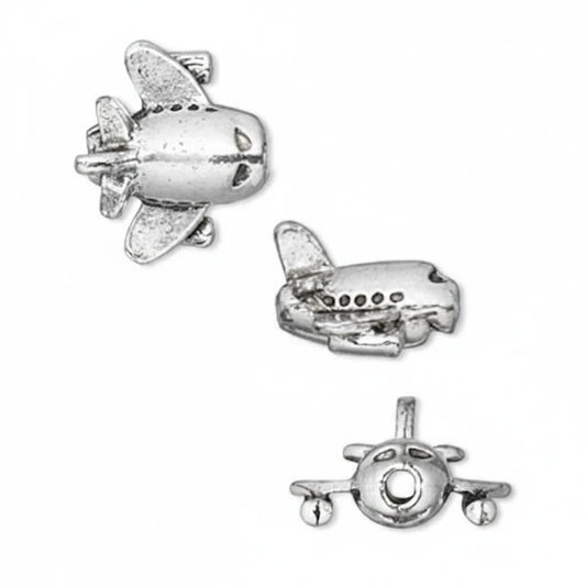 Antiqued Silver Plated Pewter 3D Airplane Beads, 17x14mm, 2 pcs