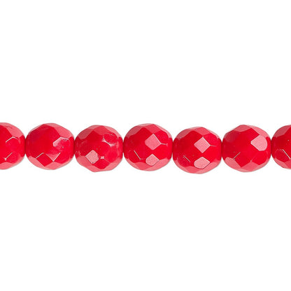 Czech Fire Polished Glass 8mm Faceted Round Beads Opaque Red (approx. 50 pc)