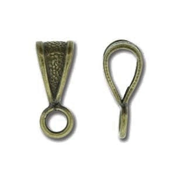 Antiqued Brass Textured Slide-On Pendant Bail with Loop, 5x9mm, 12 pcs