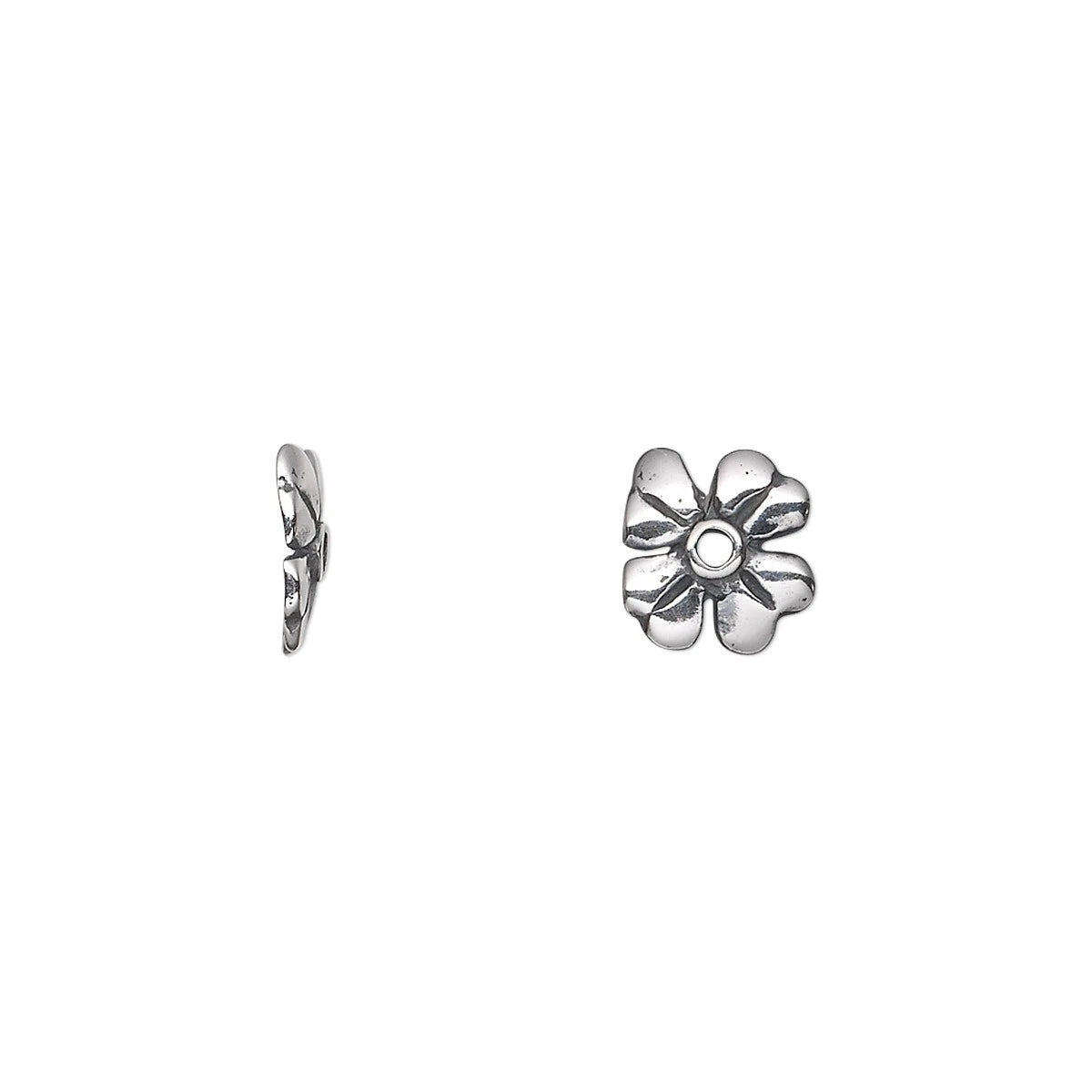 Antiqued Sterling Silver 4-Leaf Clover Bead Caps, 9x1.5mm, 2 pcs