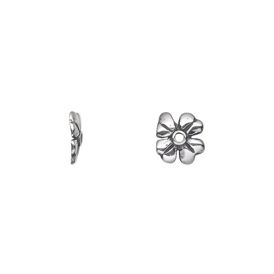Antiqued Sterling Silver 4-Leaf Clover Bead Caps, 9x1.5mm, 2 pcs
