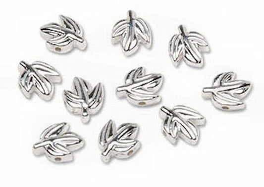 Silver-Plated Brass Double-Sided Leaf Beads, 8x7mm, 19 pcs