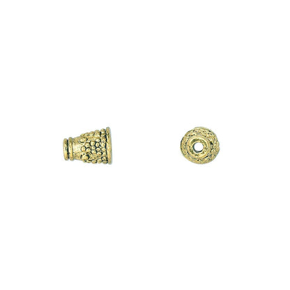 Antiqued Gold Pewter Dotted Cone Bead Caps, 7x5mm, 24 pcs