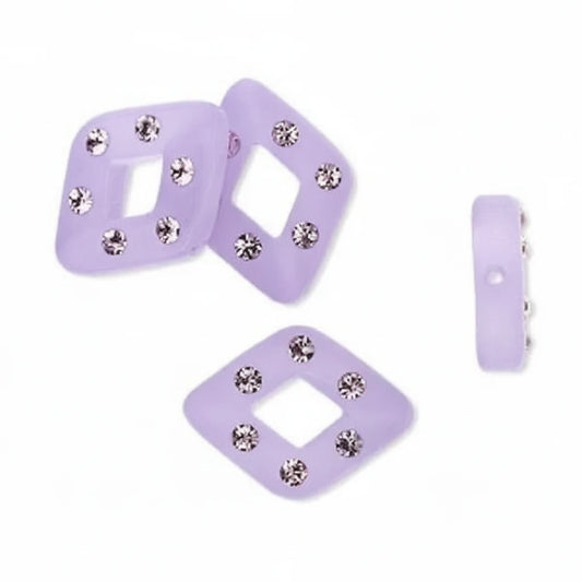 Frosted Purple Resin Diamond Beads with Swarovski Crystals, 17x13mm, 4 pcs