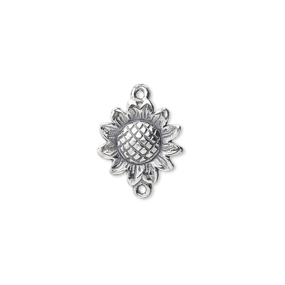 JBB Findings Sterling Silver 13mm Sunflower Link Connector with 2 Loops (1 pc)